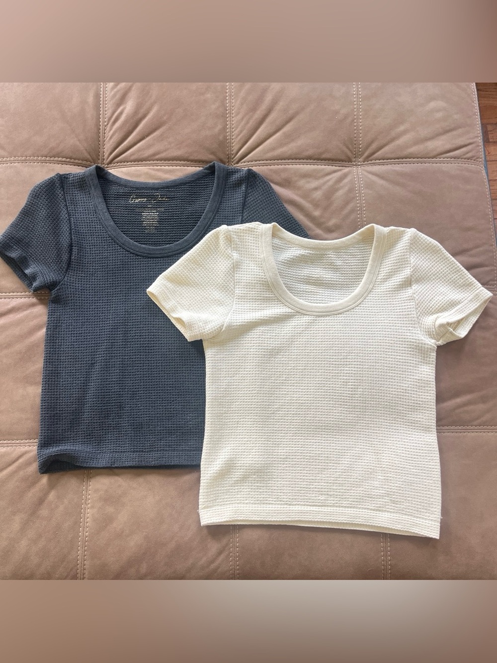 Everyday Waffle Knit Short Sleeve Tee - Navy & Cream